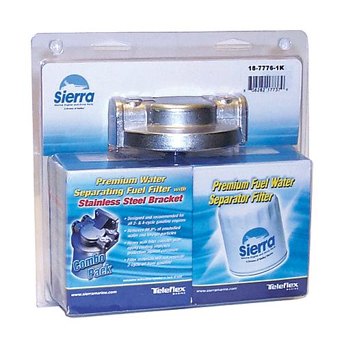 SIERRA, FUEL, WATER, SEPARATOR, KIT, 18-7776-1, Bracket (18-7776), Filter (18-7845) and 2 brass pipe plugs: 3/8" plug (18-4264), 1/4" plug (18-4256), 21 MICRON RATING