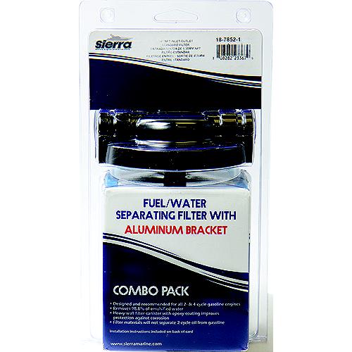 SIERRA, FUEL, WATER, SEPARATOR, KIT, Bracket (18-7853-1), Filter (18-7845) and 2 brass pipe plugs: 3/8" plug (18-4264), 1/4" plug (18-4256), 18-7852-1, YAMAHA, MAR-SEPAR-AT-OR