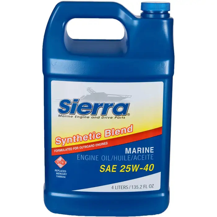 SIERRA, 25W40, FC-W, SYNTHETIC, BLEND, 4 STROKE, OUTBOARD, OIL, 18-9440-3, 18-9440-8, MERCURY, 92-883722K01, 92-883723K01, 4 LITER, 1 LITER