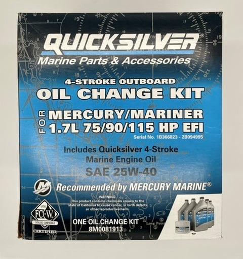 QUICKSILVER MERCURY OUTBOARD 75 90 115 HP EFI OIL CHANGE KIT FILTER GASKET