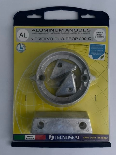 VOLVO PENTA DUAL PROP C HARDWARE KIT ALUMINUM ANODE KITVOLVO290C-AL 00704BIS 00708 00717 MADE IN ITALY TECNOSEAL SALT WATER VOLVO 852835 VOLVO 872793 VOLVO 876138 VOLVO 875821